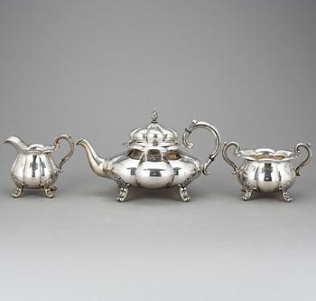 TESERVIS, 3 delar, silver, David Andersen, Christiania, Norge, 1888-1925. Total vikt ca 1150 gram.