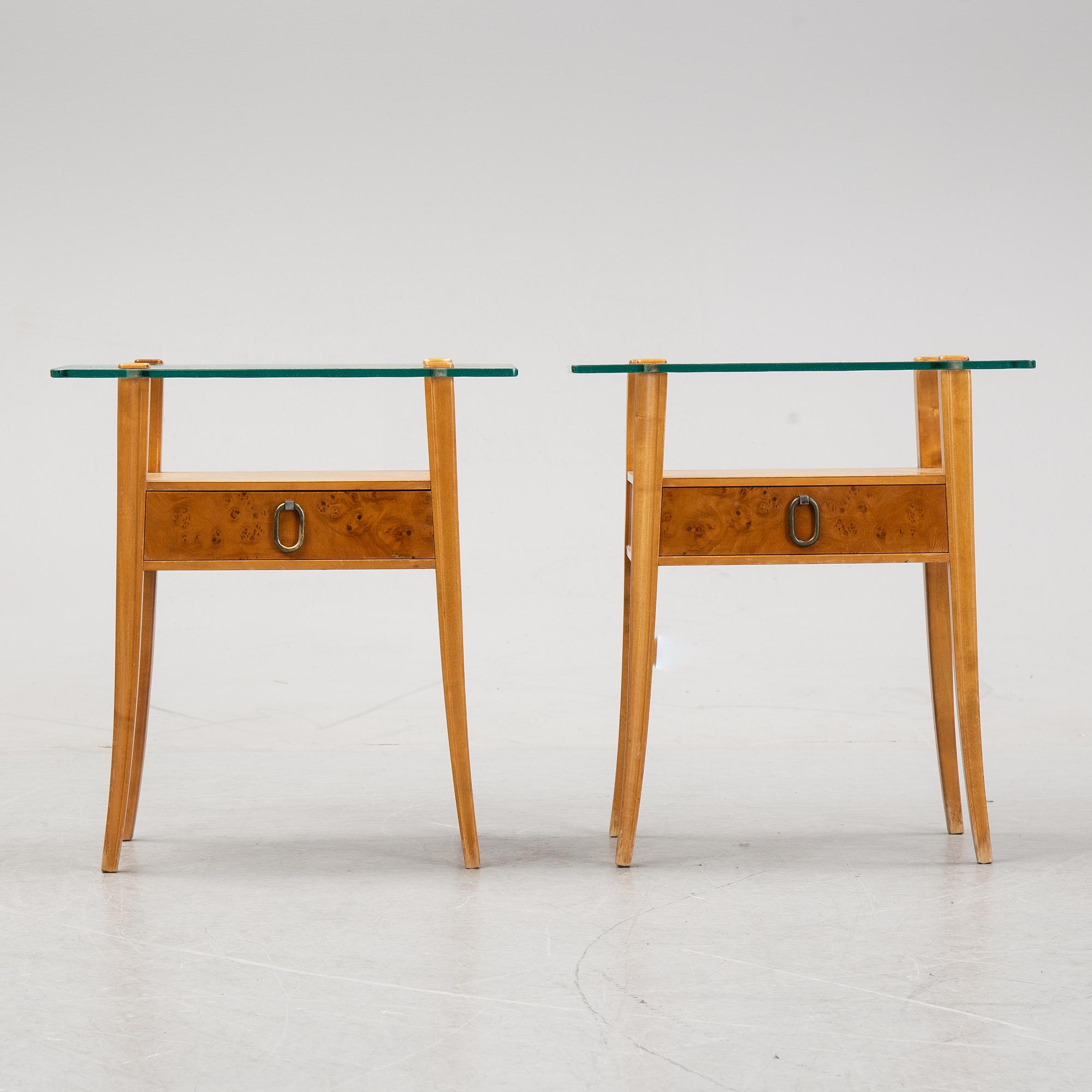 A pair of birch tree bed side tables from Bodafors, mid 20th century.
