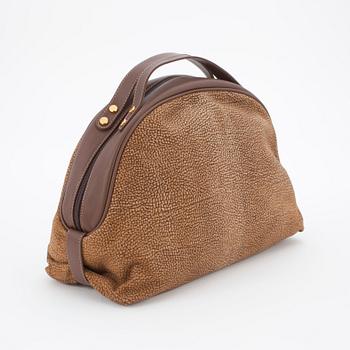 BORBONESE, a brown fabric and leather purse from the 1980s.