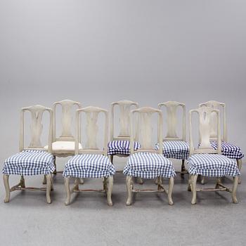 Eight second half of the 20th Century rococo style chairs.