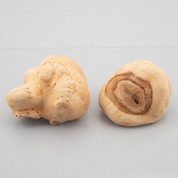 Ten carved burl wood bowls and cups, Sweden, 20th century.