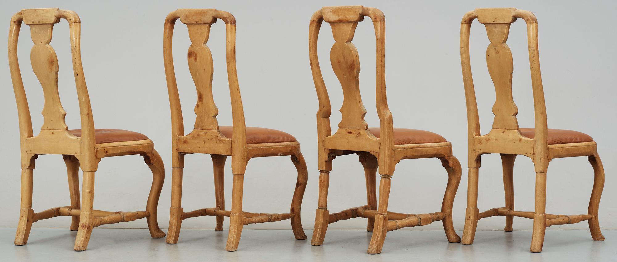 Four Swedish Rococo 18th century chairs.