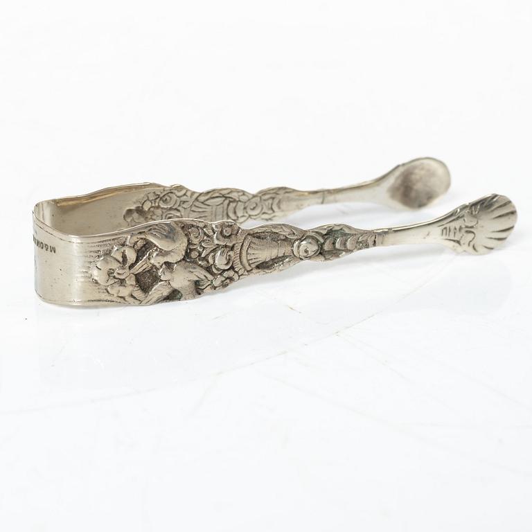 Wilhelm T Binder, sugar bowl, creamer, tray and sugar tong, silver, Schwäbisch Gmünd, Germany, 20th century.