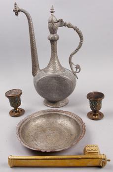 PARTI ORIENTALISKT, 5 delar, koppar, mässing, bla från Teheran, Persien, 1930-tal.