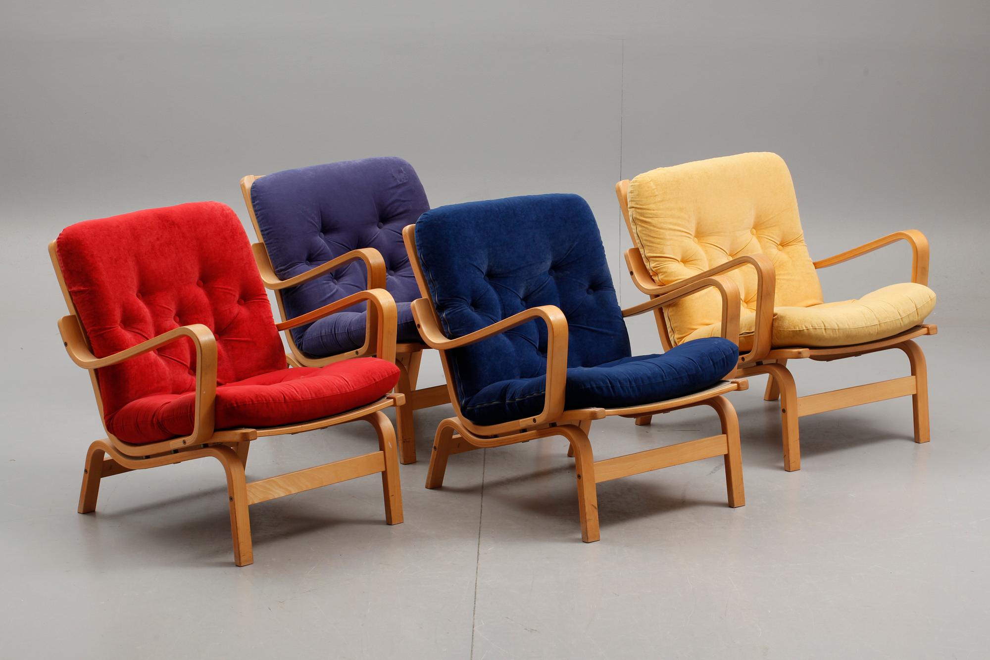 FÅTÖLJER, 4 st.  Yngve Ekström för Swedese.