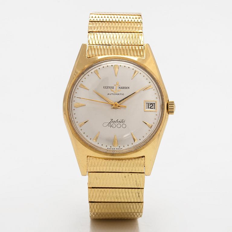 Ulysse Nardin, Jubilé 4000, wristwatch, 34 mm, 18K gold, automatic, plastic crystal.