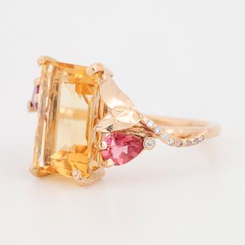 Citrine, pink tourmaline and diamond ring.