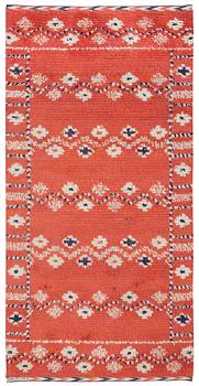 973. RUG. "Röda Slingan". Knotted pile (Rya). 208,5 x 104 cm. Signed AB MMF.