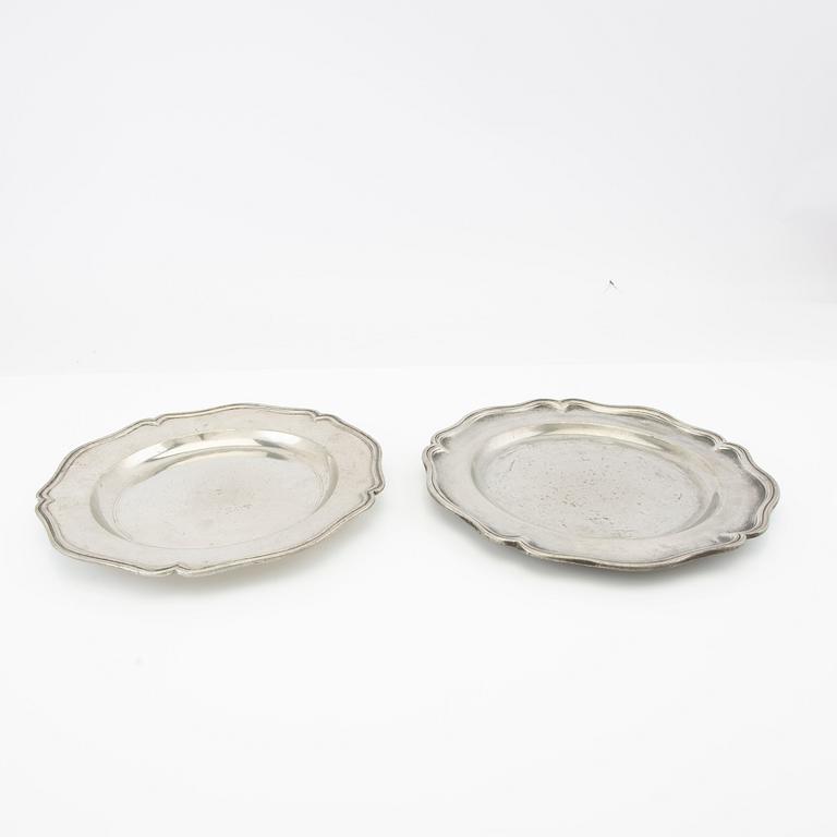 Plates, 5 pcs, Rococo, second half of the 18th century, pewter.