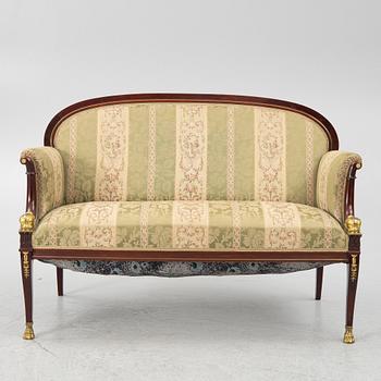 Soffa och 2 fåtöljer, empirestil, 1900-tal.