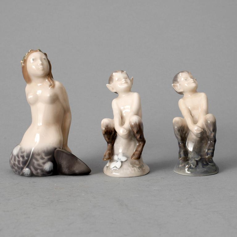 FIGURINER, 3 st, formgivna av Theodor Madson & Aage Erhardt, Royal Copenhagen, 1900-tal.