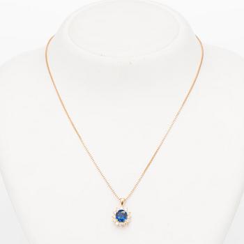 A PENDANT, facetted sapphire, brilliant cut diamonds, 18K gold.