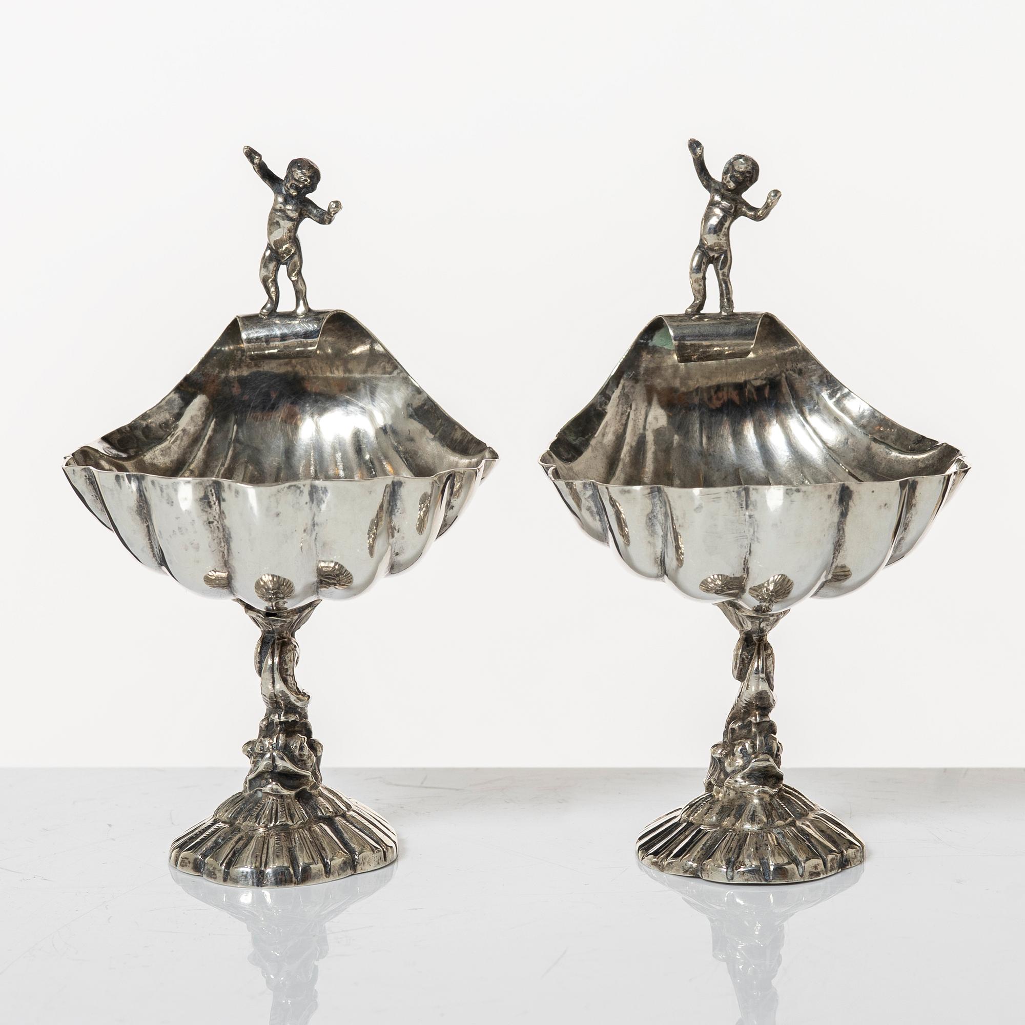 Salt cellars, a pair, silver, Empire style, 20th century.