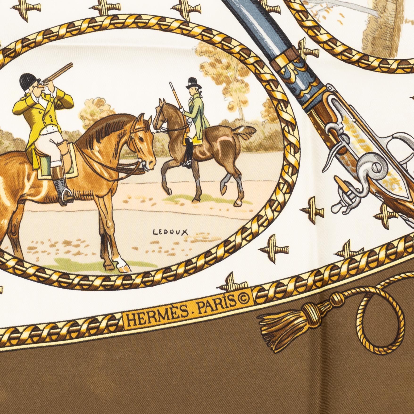 Hermès, a 'La Chasse a Tir' silk scarf.