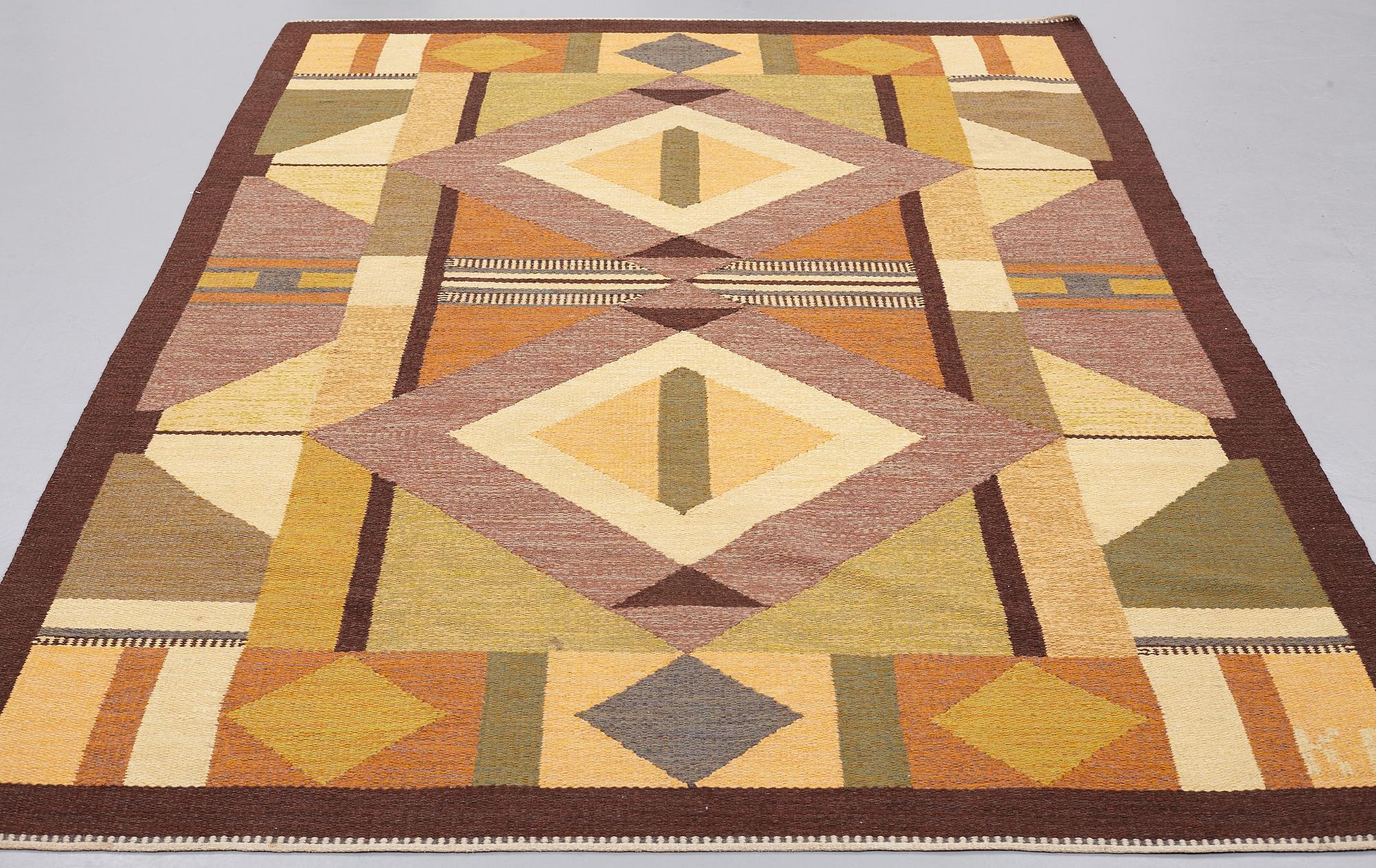 Kerstin Persson, A CARPET, flat weave, ca 277 x 184 cm, a woven signature KP, an embroidered signature AÖ.