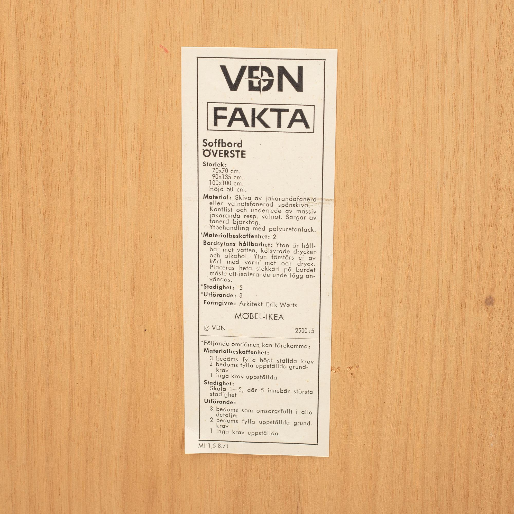 Erik Wörtz, soffbord, 2 st, "Överste", IKEA, 1960/1970-tal.