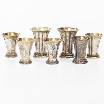 Seven Swedish silver beakers, mark of KG Markströms, Uppsala, including with year mark 1902.