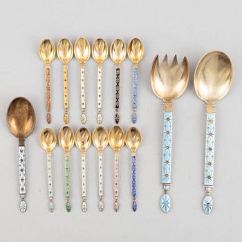 J. Tostrup, a set of fifteen flatware service parts,  Oslo, Norway, circa mid-20th century.