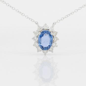 COLLIER, blå safir ca 1,30 ct, briljantslipade diamanter totalt ca 0,38 ct.