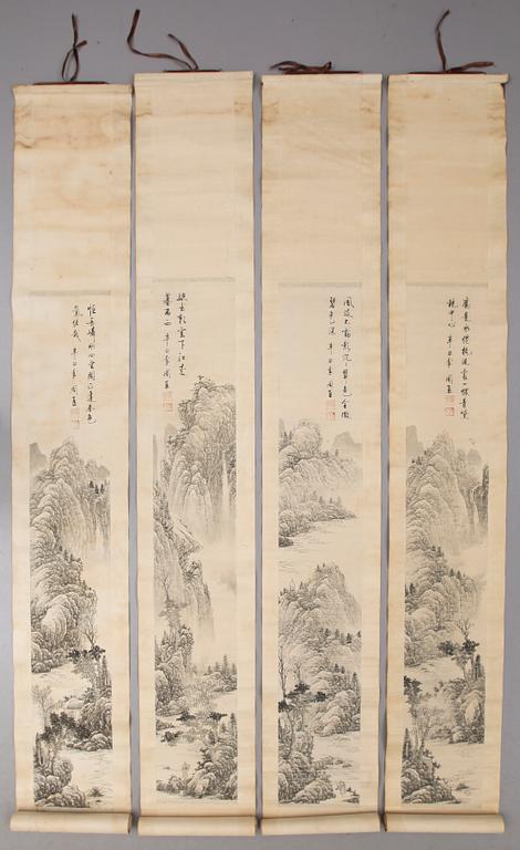 KAKEMONO, 4 st, tusch, 1900-tal.