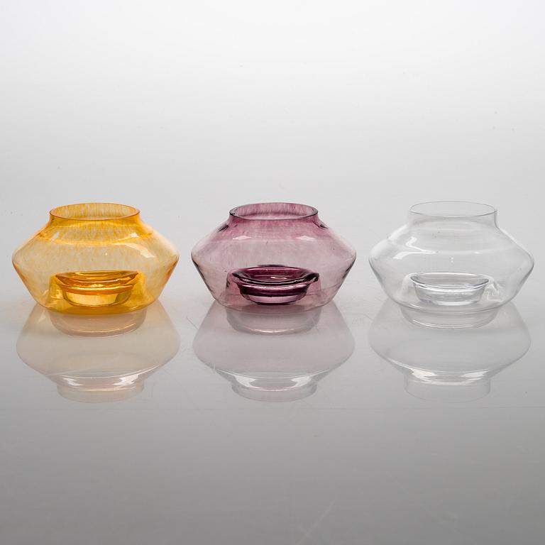 ALEKSI PUUSTINEN, A three-piece glass candleholder, signed.