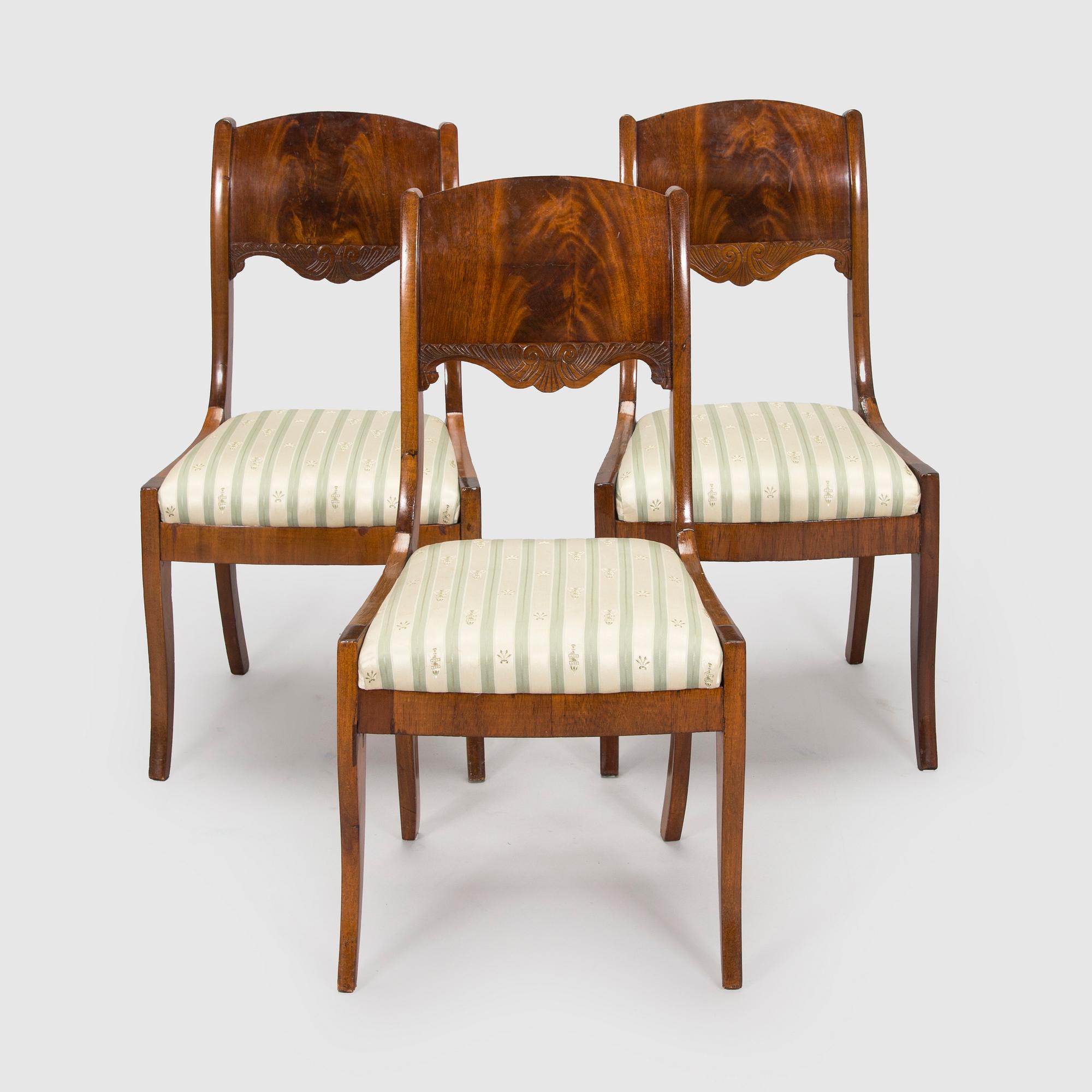 Tuoleja, 3 kpl, biedermeier-tyyli, 1800-luvun loppupuoli.