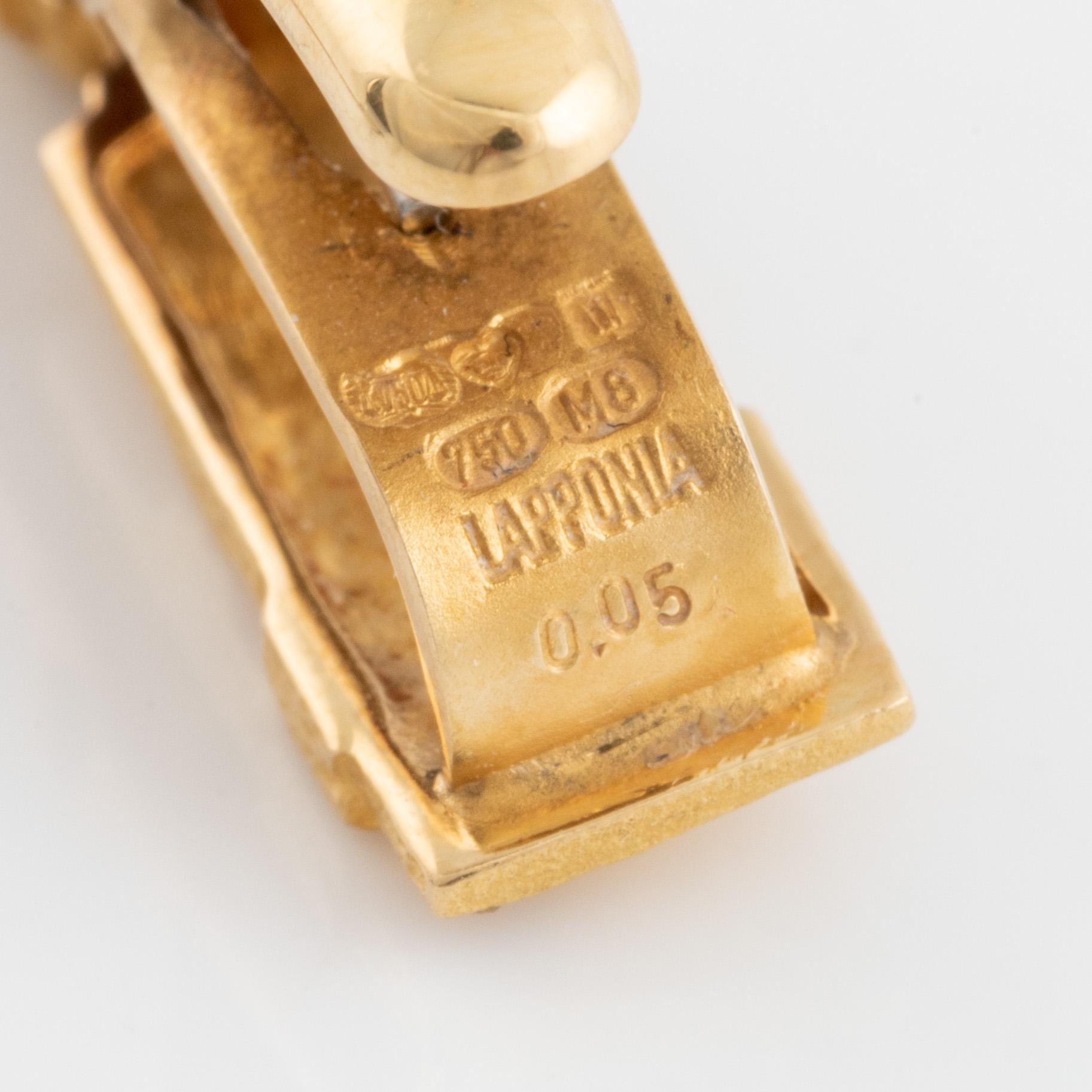 Björn Weckström, 18K gold and brilliant cut dimond tie pin. Lapponia 1989.