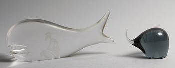 FIGURINER, 2 st. Glas. Vicke Lindstrand, Kosta.