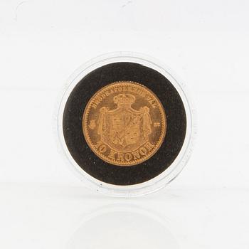Guldmynt Sverige, Oscar II 10 kr, 1874 på 1873.