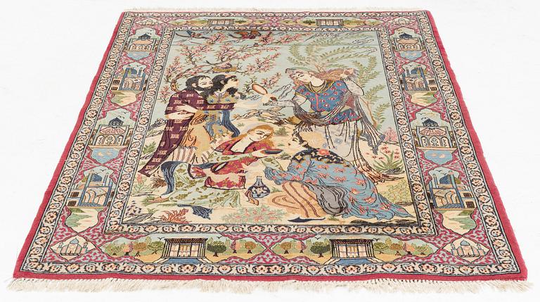 A figural Isfahan part silk rug, old, c. 167 x 113 cm.