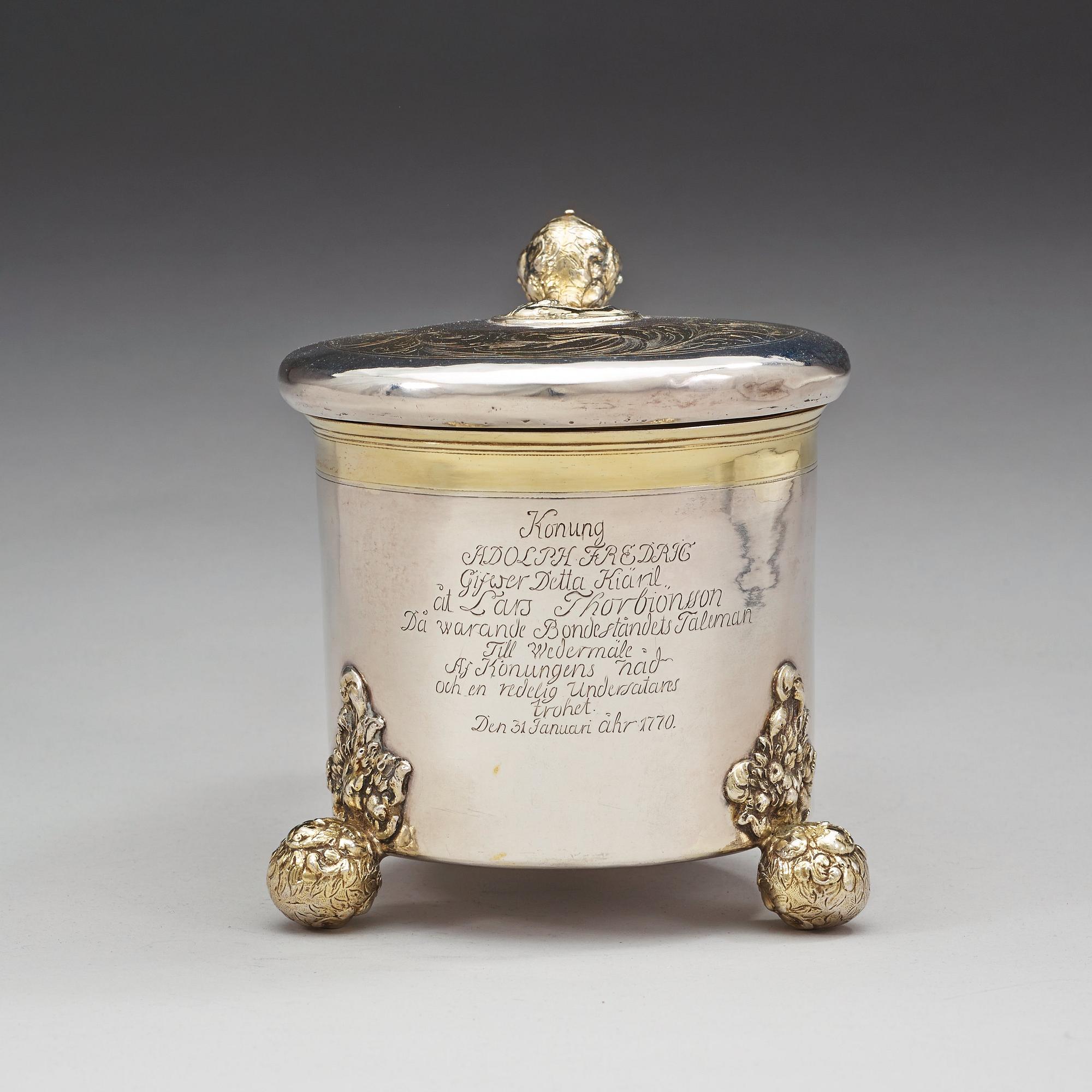 A Swedish late 17th century parcel-gilt tankard, marks of Didrik Hansson Hysing, Stockholm 1699.
