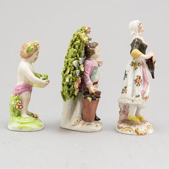 A set of three porcelain figures, Meissen, and possibly England.