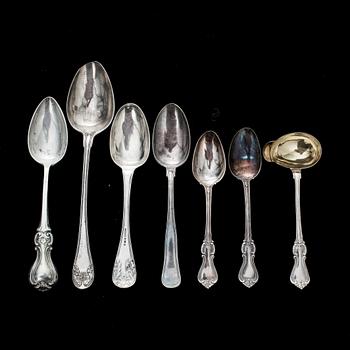 PARTI SILVER, 7 st, Bland annat Hans Georg Vogt, Kristianstad. 1839. Vikt ca 398 g.