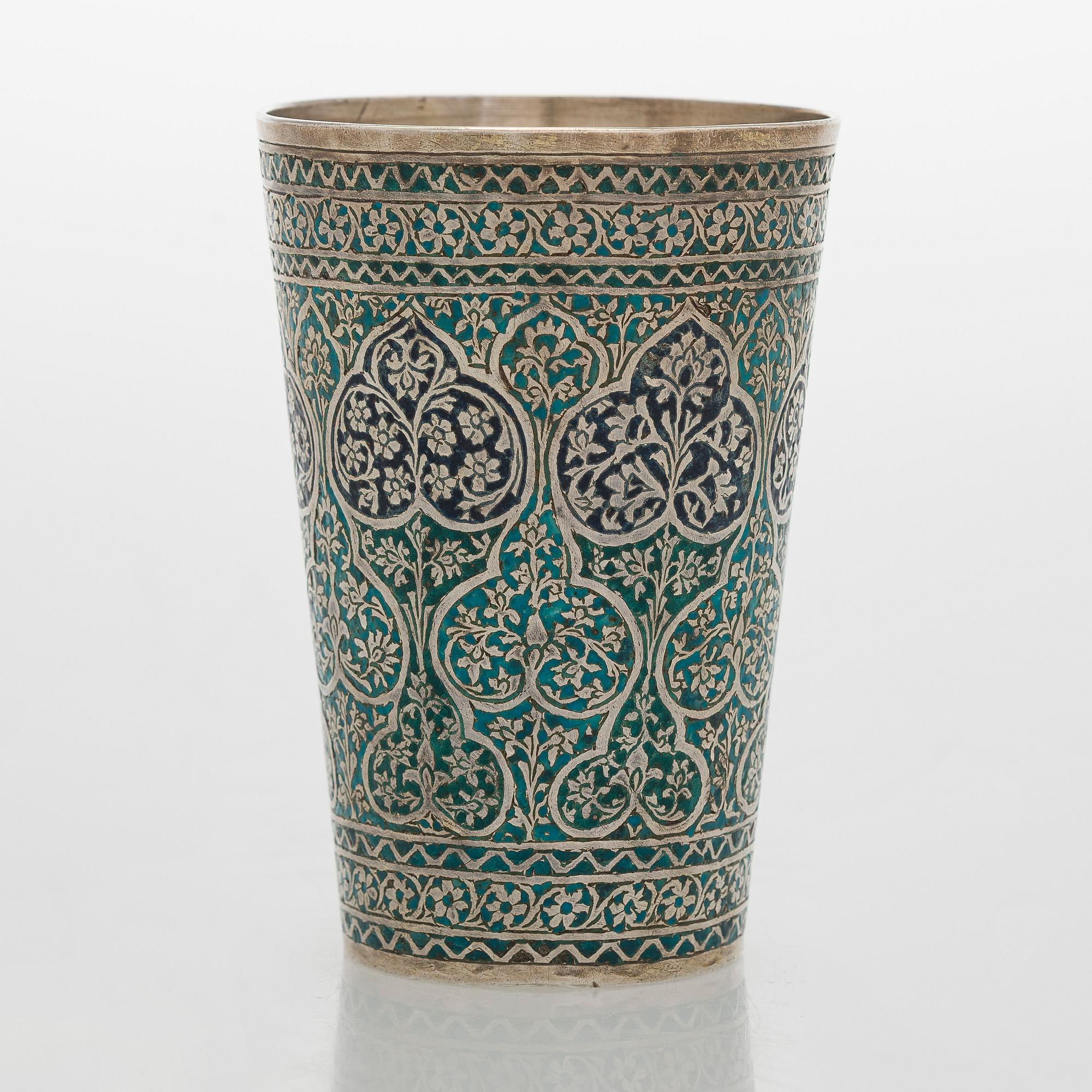 Bägare, silver och emalj, Indien sannolikt kring 1900.