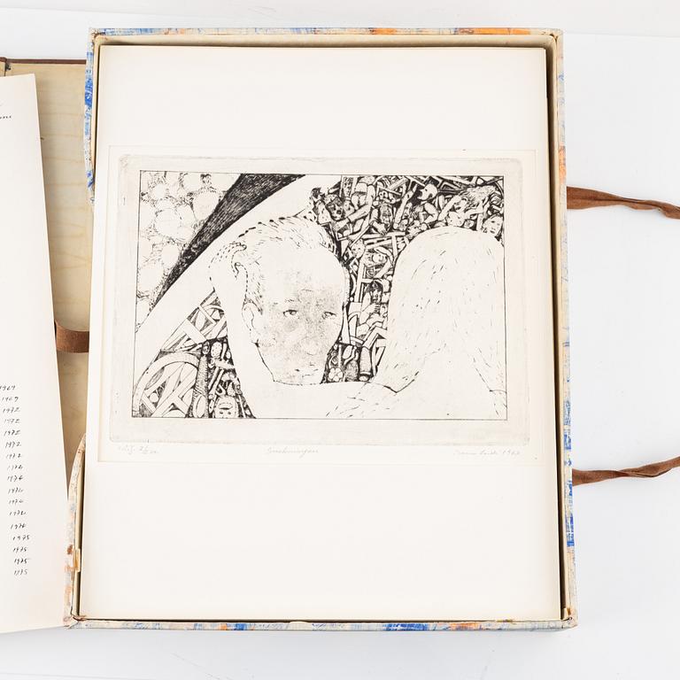 Franco Leidi, box with 35 copper plates/dry points, 1968-75.