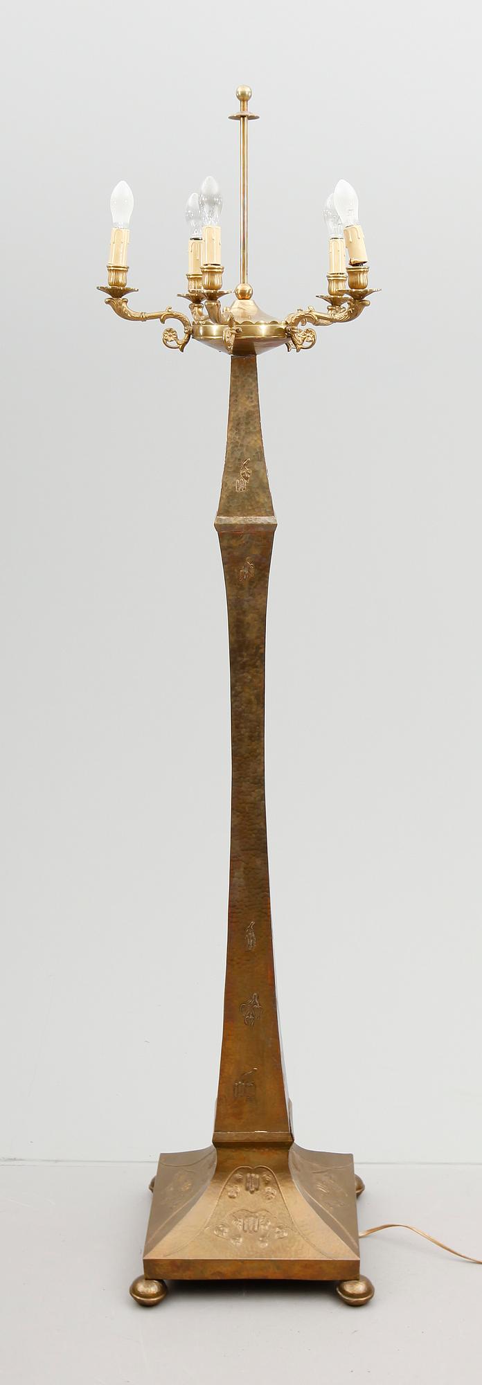 GOLVLAMPA, mässing, tidigt 1900-tal.