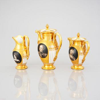 A Russian Empire coffee service, presumably by the Yusupov porcelain manufactory.