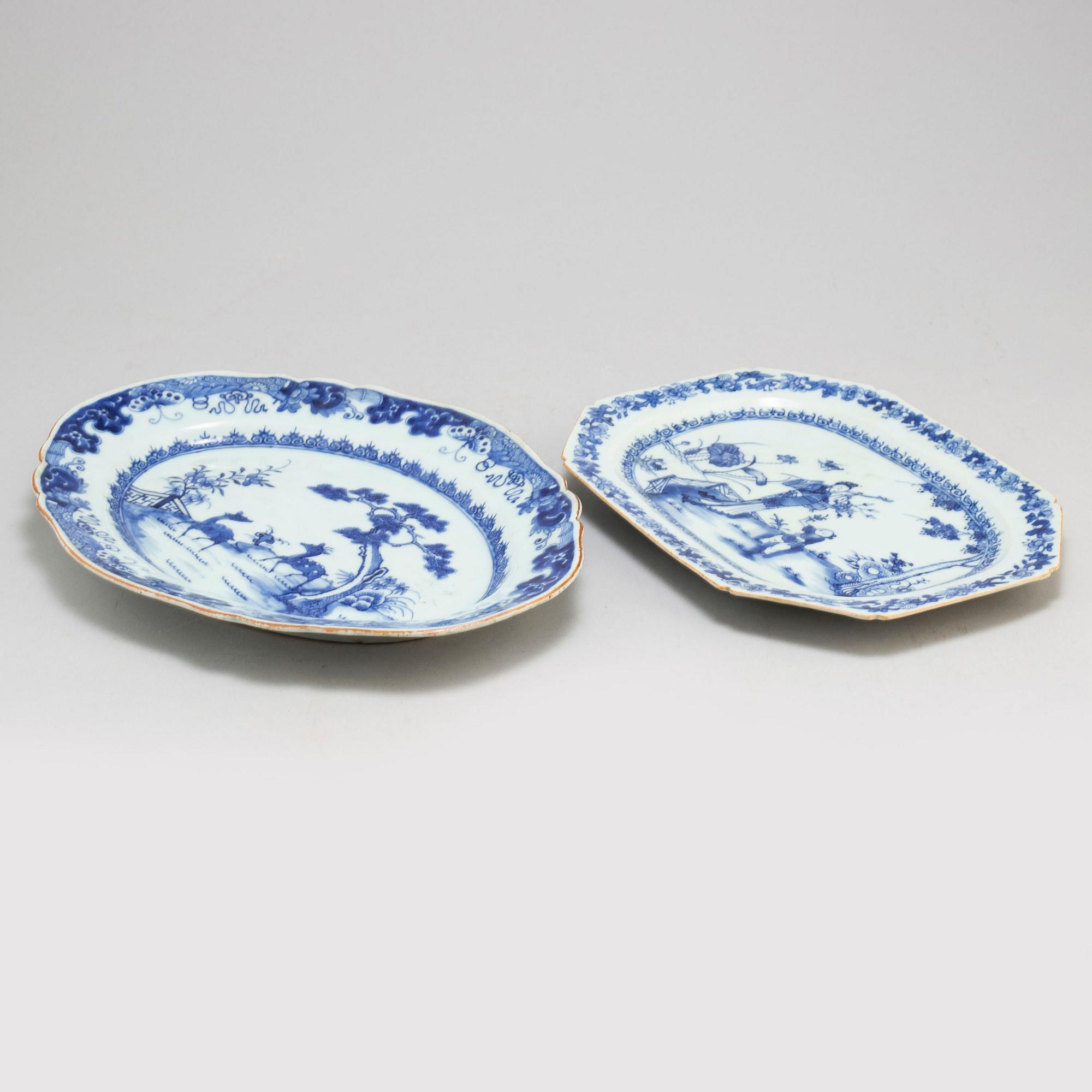 Two blue and white export porcelain serving dishes, Qing dynasty, Qianlong (1736-95).