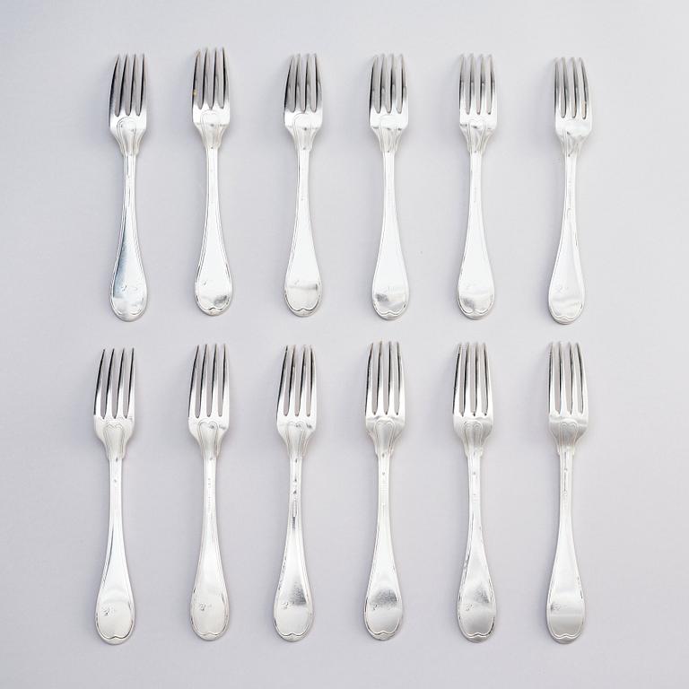 A Swedish set of twelve silver forks, marks of Gustaf Hamnqvist, Åmål 1808-1813.