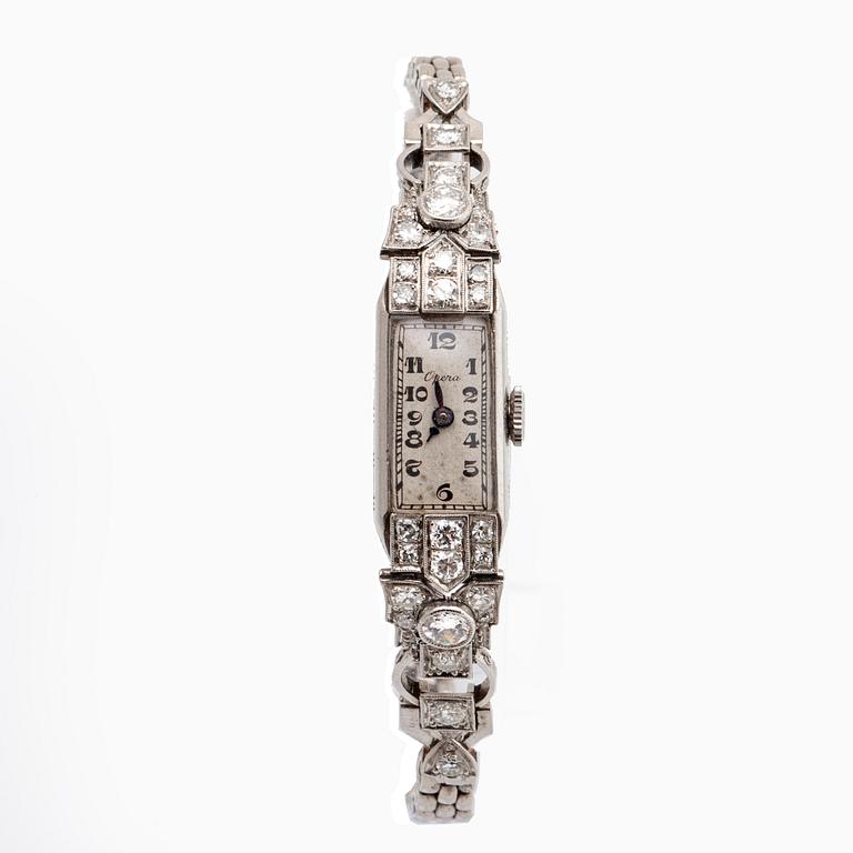 WRISTWATCH Opera, 18k whitegold, old-cut diamonds approx 1 ct, approx 15 x 8 mm, manual.