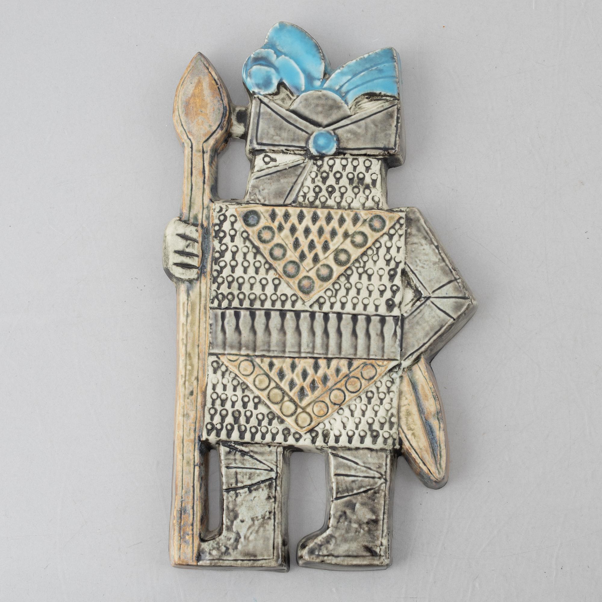 Lisa Larson, väggreliefer, 4 st, stengods, ur serien "Drabant", Gustavsberg.