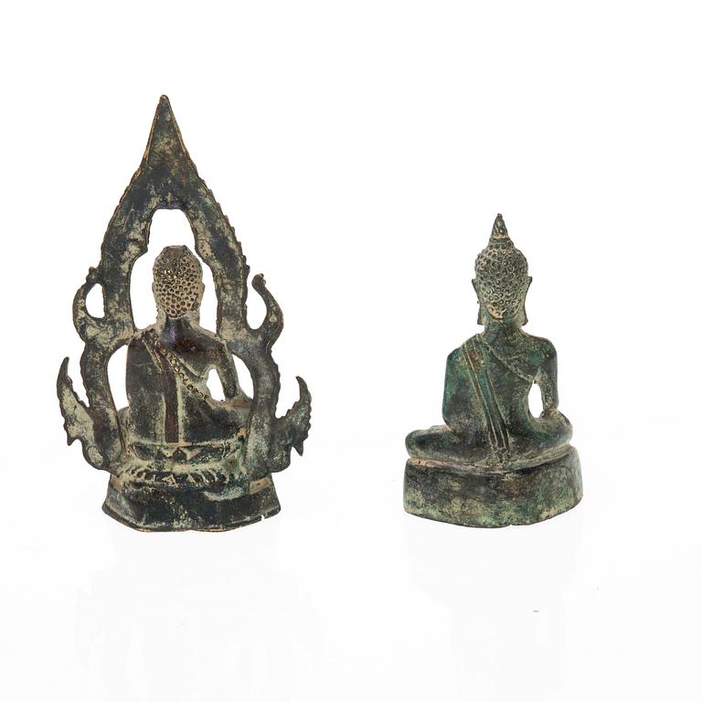 BUDDHA SKULPTURER, 2 st, brons, Thailand 1900-tal.