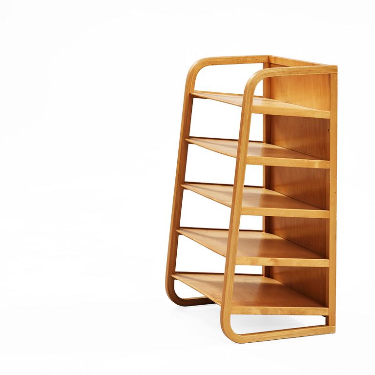 An Alvar Aalto birch shelf, made on license by Aalto Design Hedemora Sweden 1946-56, for Artek.