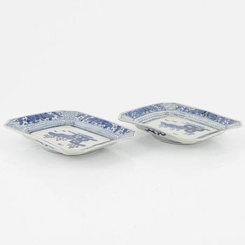 Two porcelain dishes and an incense burner, Japan, 19th century.