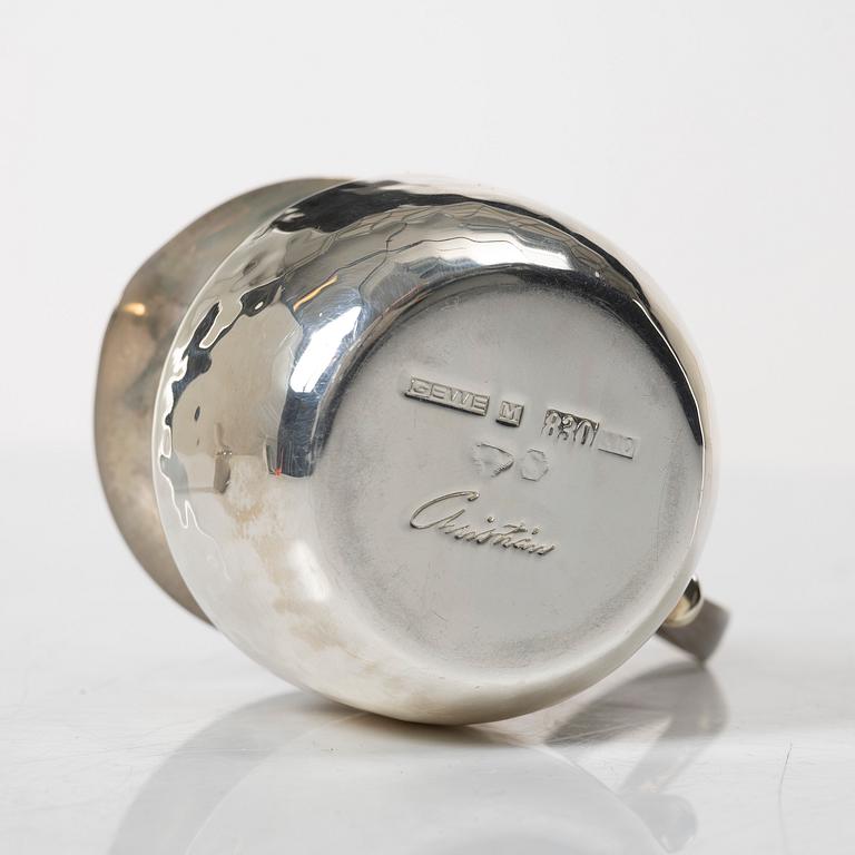 a silver creamer and sugar bowl, designed by Christian, Gewe Silvervarufabriken Ab, Malmö, Sweden, 1974-75.