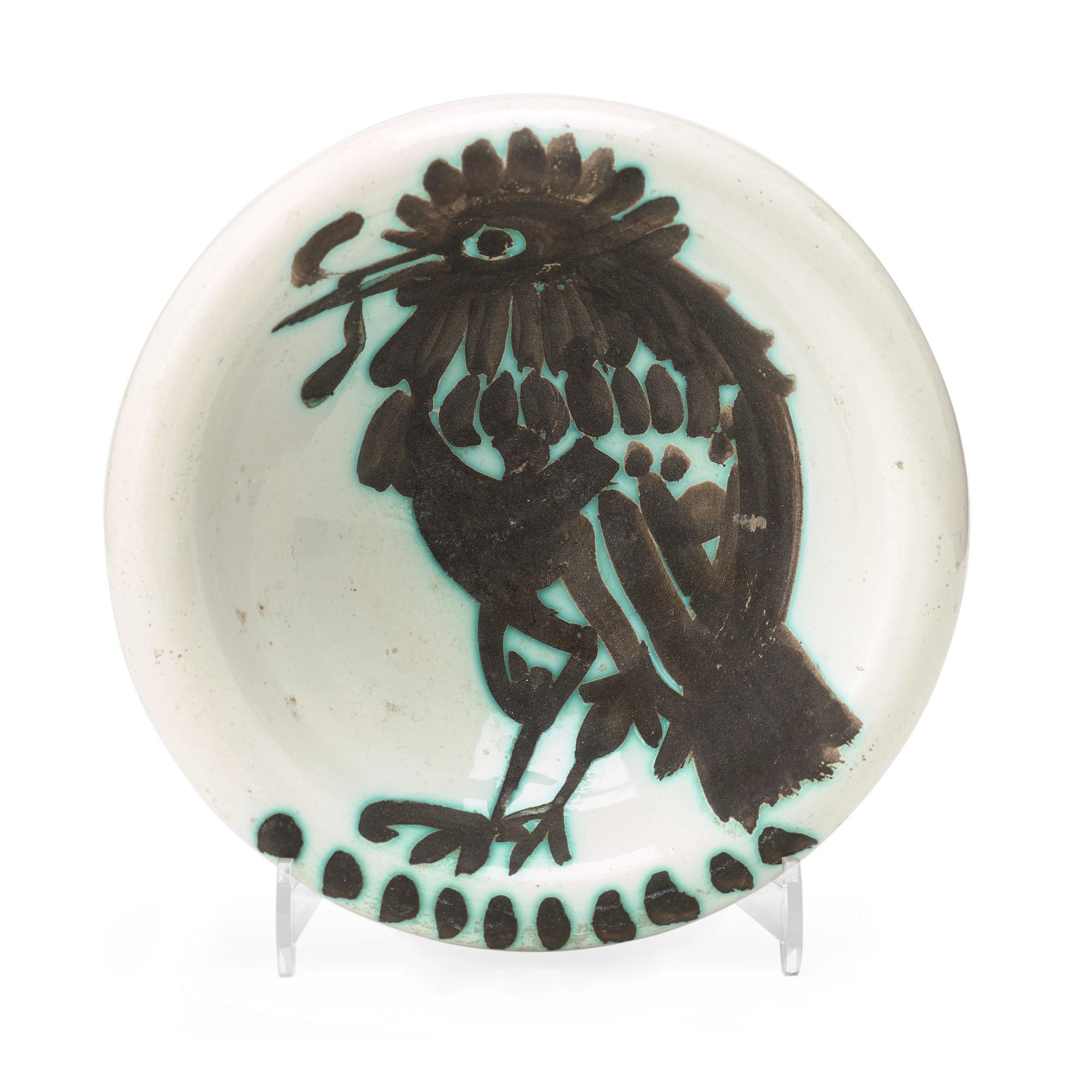 A Pablo Picasso faience bowl 'Oiseau au ver', Madoura, Vallauris, France post 1952, Ramié 172.