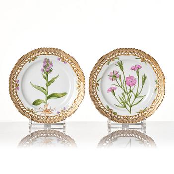 A set of 15 Royal Copenhagen 'Flora Danica' dessert dishes, Denmark, some from ca 1900, some 20th Century.