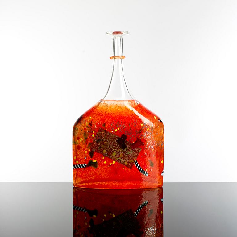 FLASKA, glas,"Satellite", Bertil Vallien, Kosta Boda, 1990-tal.