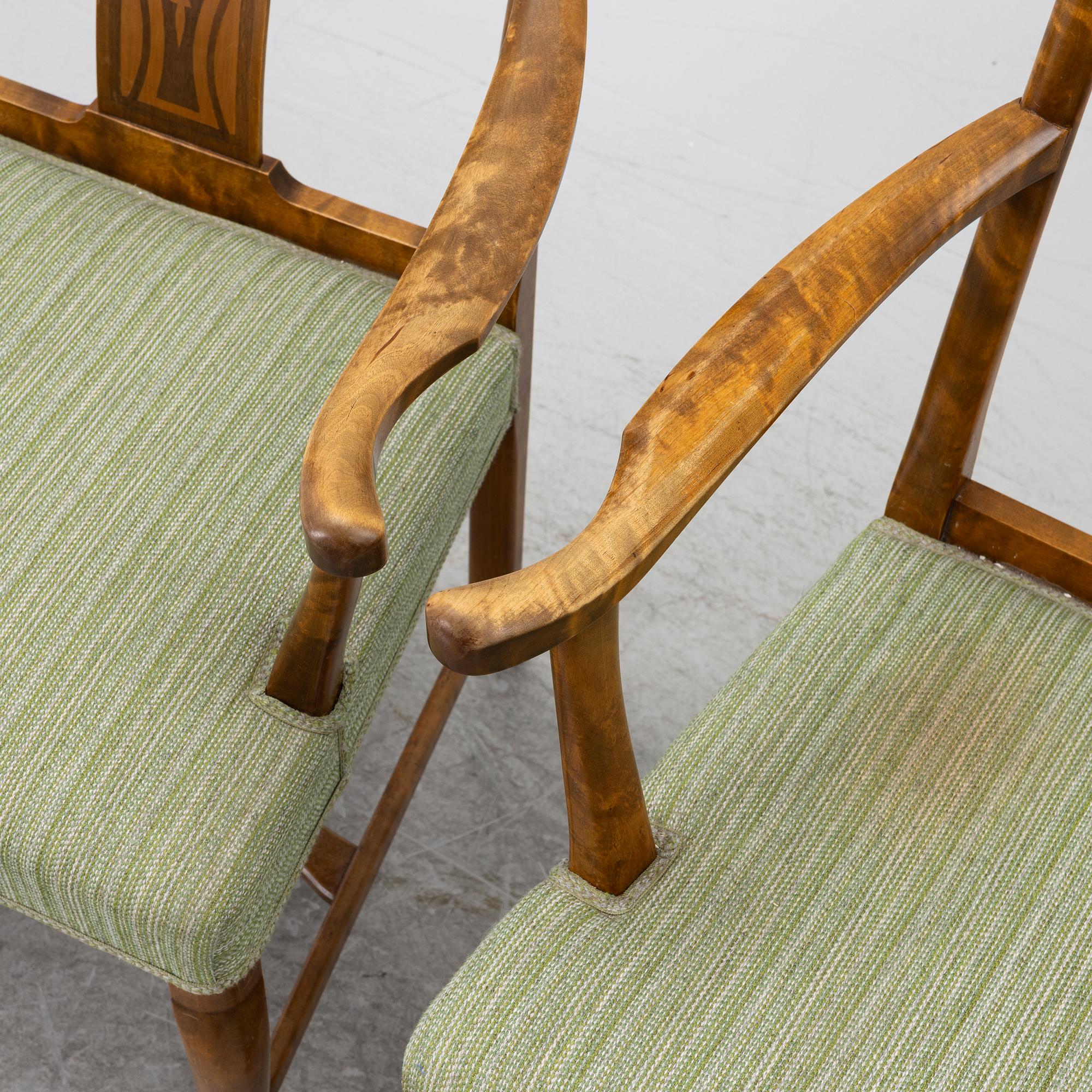 Carl Malmsten, Armchairs a pair, chairs a pair, "Haga", Nordiska Kompaniet, 1920s.