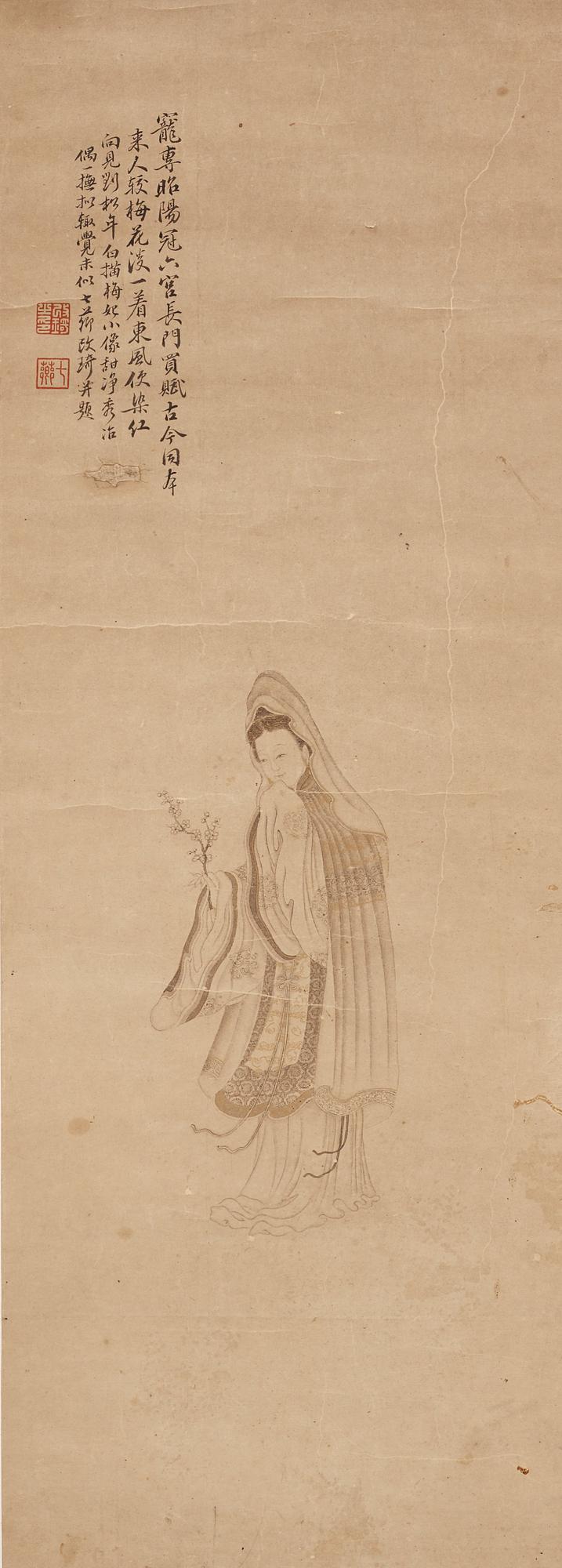 MÅLNING, föreställande Guanyin, tillskriven Gai Qi (1774-1829).